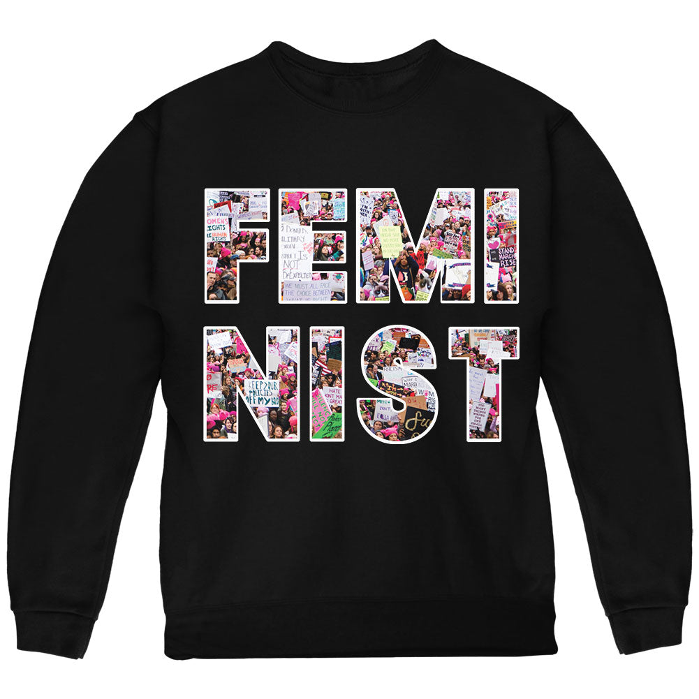 Feminist Women's March Youth Sweatshirt Youth Sweatshirts Old Glory YLG Black