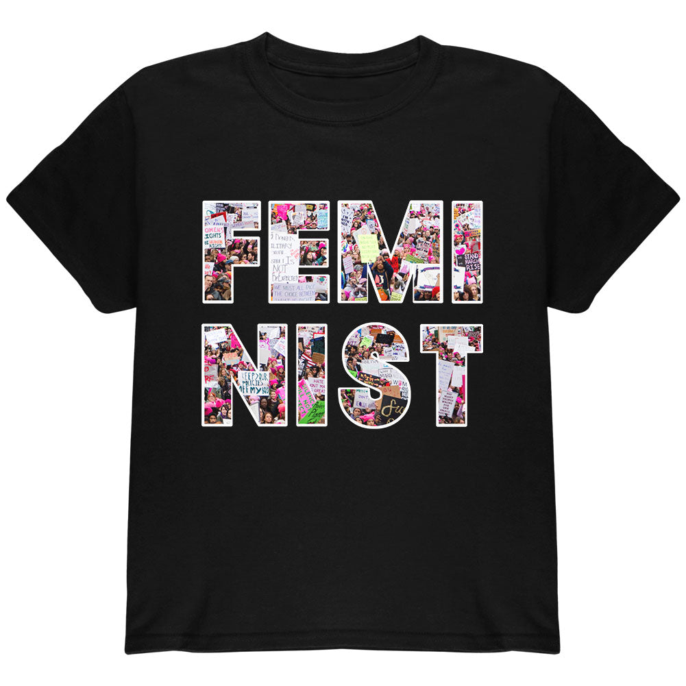 Feminist Women's March Youth T Shirt Youth T-Shirts Old Glory YLG Black