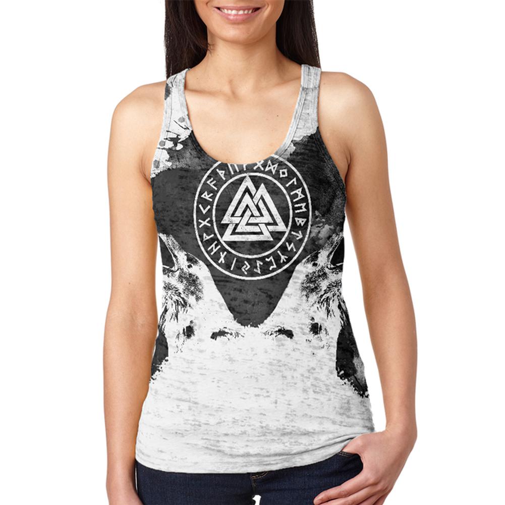 Viking Odin's Ravens Huginn And Muninn Juniors Burnout Racerback Tank Top Juniors Tank Tops Old Glory 2XL Multi