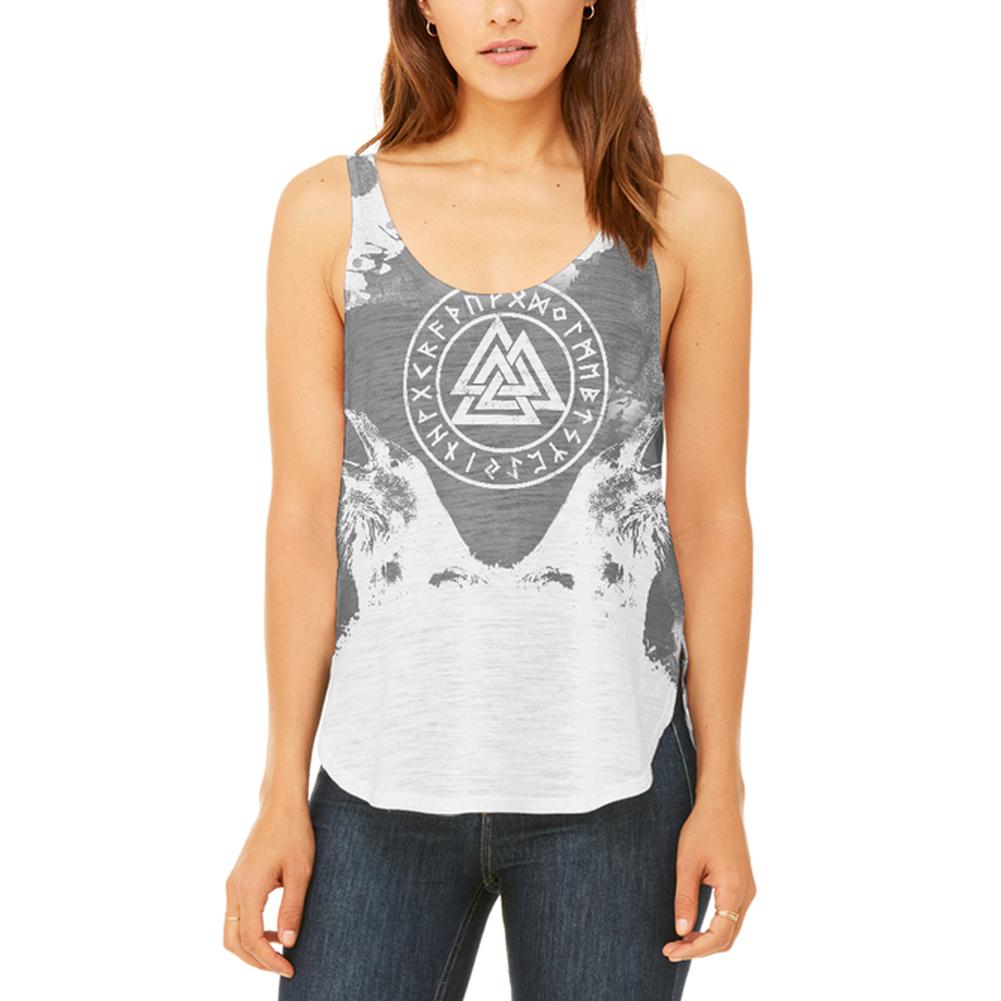 Viking Odin's Ravens Huginn And Muninn Juniors Flowy Side Slit Tank Top Juniors Tank Tops Old Glory SM Multi
