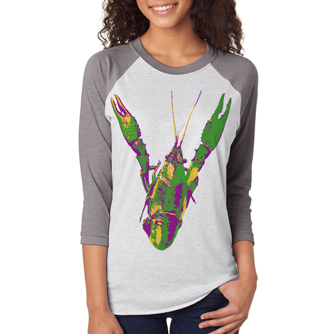 Mardi Gras Cajun Crawfish Unisex Raglan T Shirt Men's Raglans Old Glory 2XL Heather White