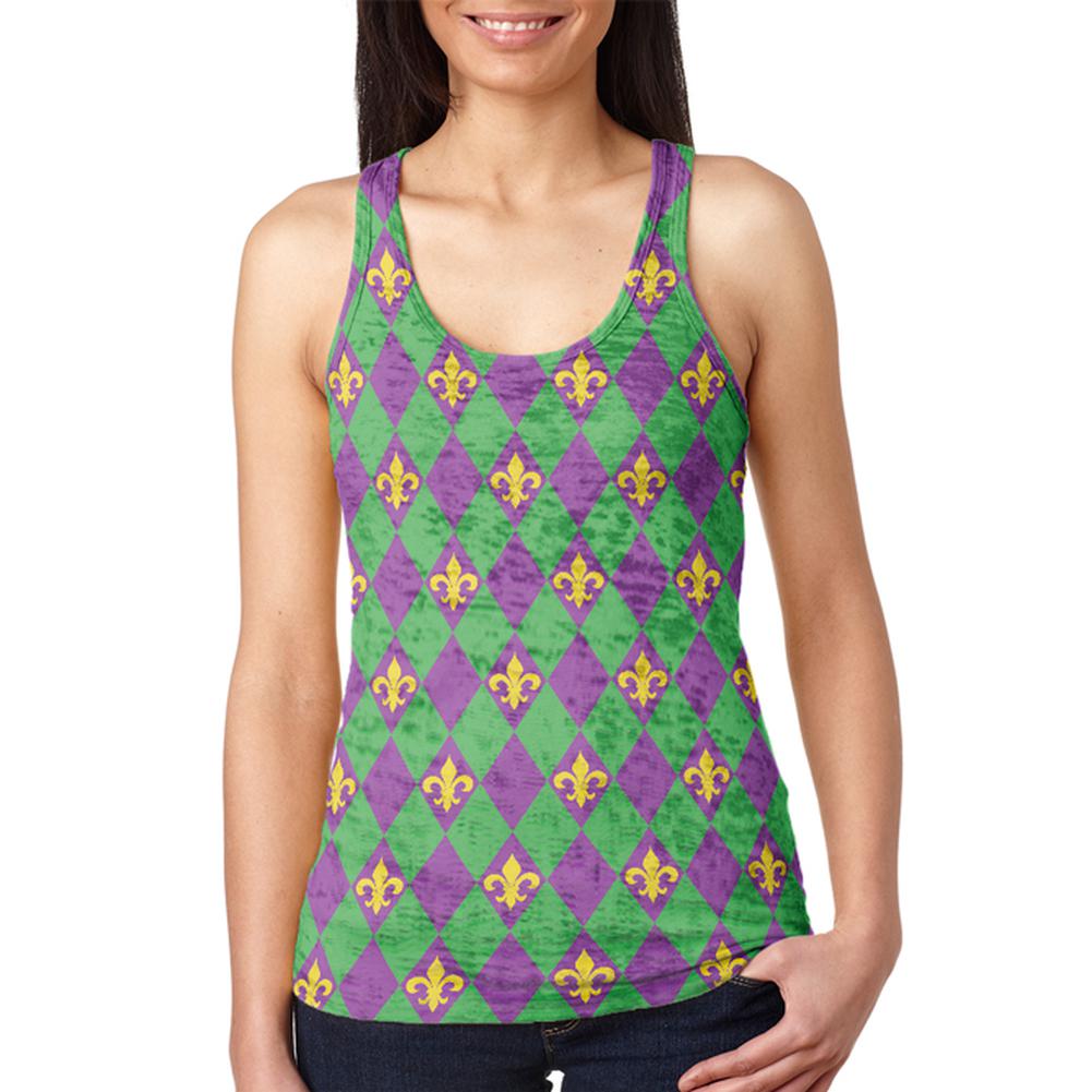 Mardi Gras Fleur De Lis Juniors Burnout Racerback Tank Top Juniors Tank Tops Old Glory 2XL Multi