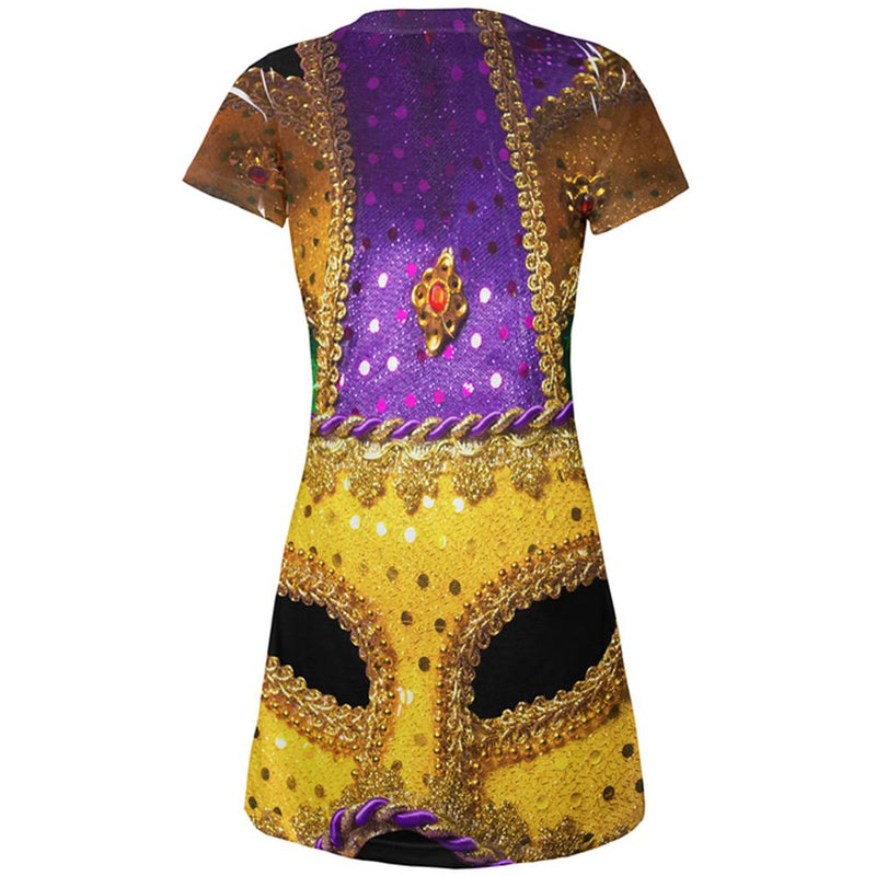Mardi Gras Mask All Over Juniors Beach Cover-Up Dress Juniors Dresses Old Glory