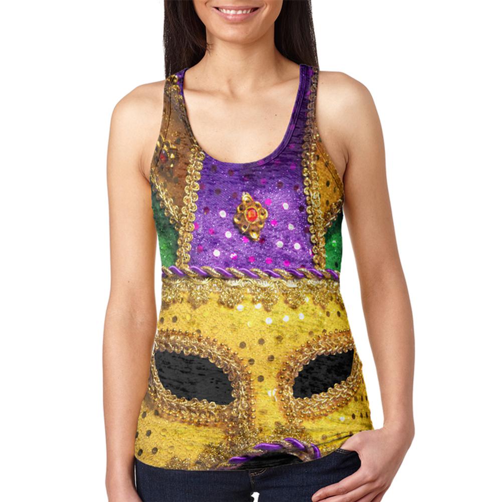 Mardi Gras Mask Juniors Burnout Racerback Tank Top Juniors Tank Tops Old Glory 2XL Multi