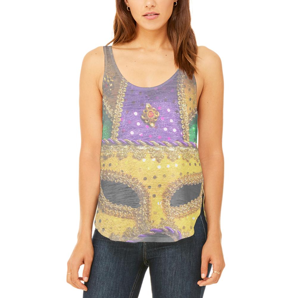 Mardi Gras Mask Juniors Flowy Side Slit Tank Top Juniors Tank Tops Old Glory 2XL Multi