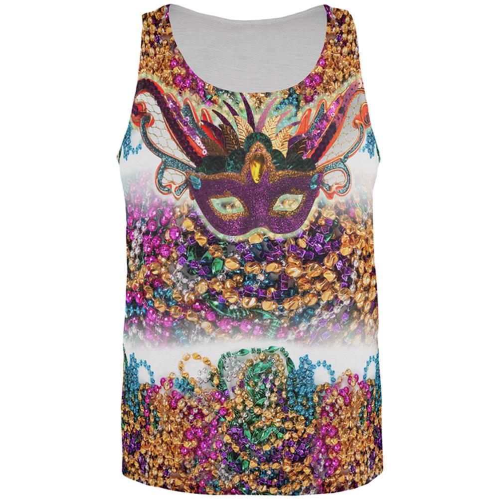 Mardi Gras Trippy Mask Beads All Over Mens Tank Top Men's Tank Tops Old Glory 2XL Multi
