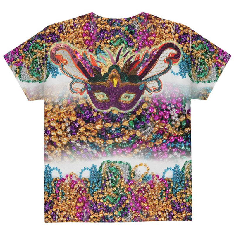 Mardi Gras Trippy Mask Beads All Over Youth T Shirt Youth T-Shirts Old Glory