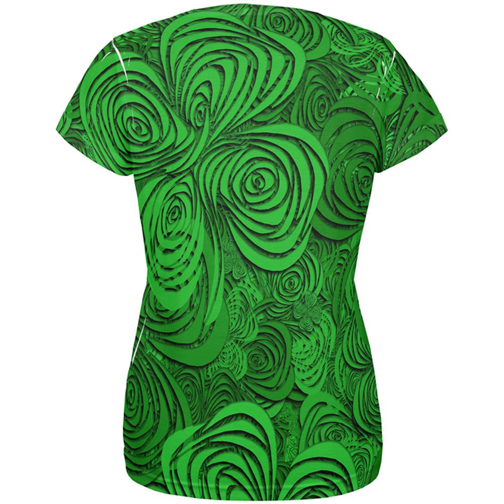 St Patricks Day Trippy Irish Clover Field All Over Womens T Shirt Women's T-Shirts Old Glory