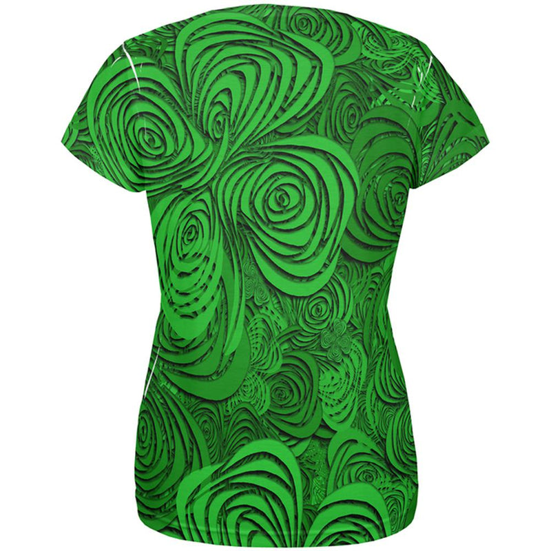 St Patricks Day Trippy Irish Clover Field All Over Womens T Shirt Women's T-Shirts Old Glory