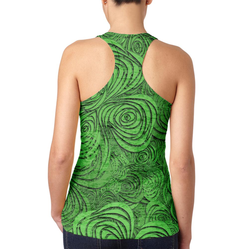 St Patricks Day Trippy Irish Clover Field Juniors Burnout Racerback Tank Top Juniors Tank Tops Old Glory