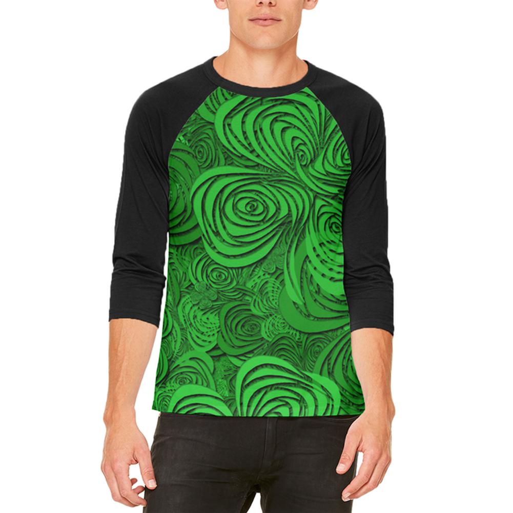 St Patricks Day Trippy Irish Clover Field Mens Raglan T Shirt Men's T-Shirts Old Glory 2XL White-Black