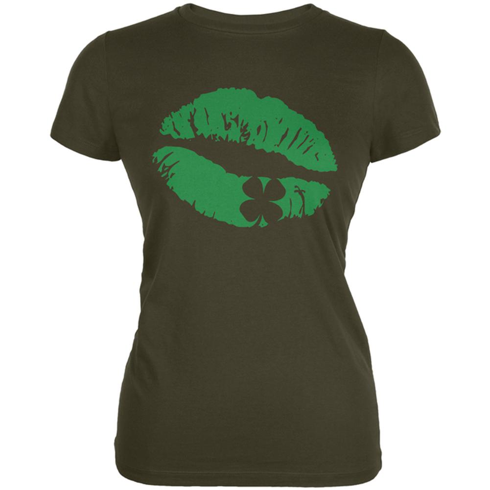 St Patrick's Day Kiss the Blarney Stone Juniors Soft T Shirt Juniors T-Shirts Old Glory 2XL Army