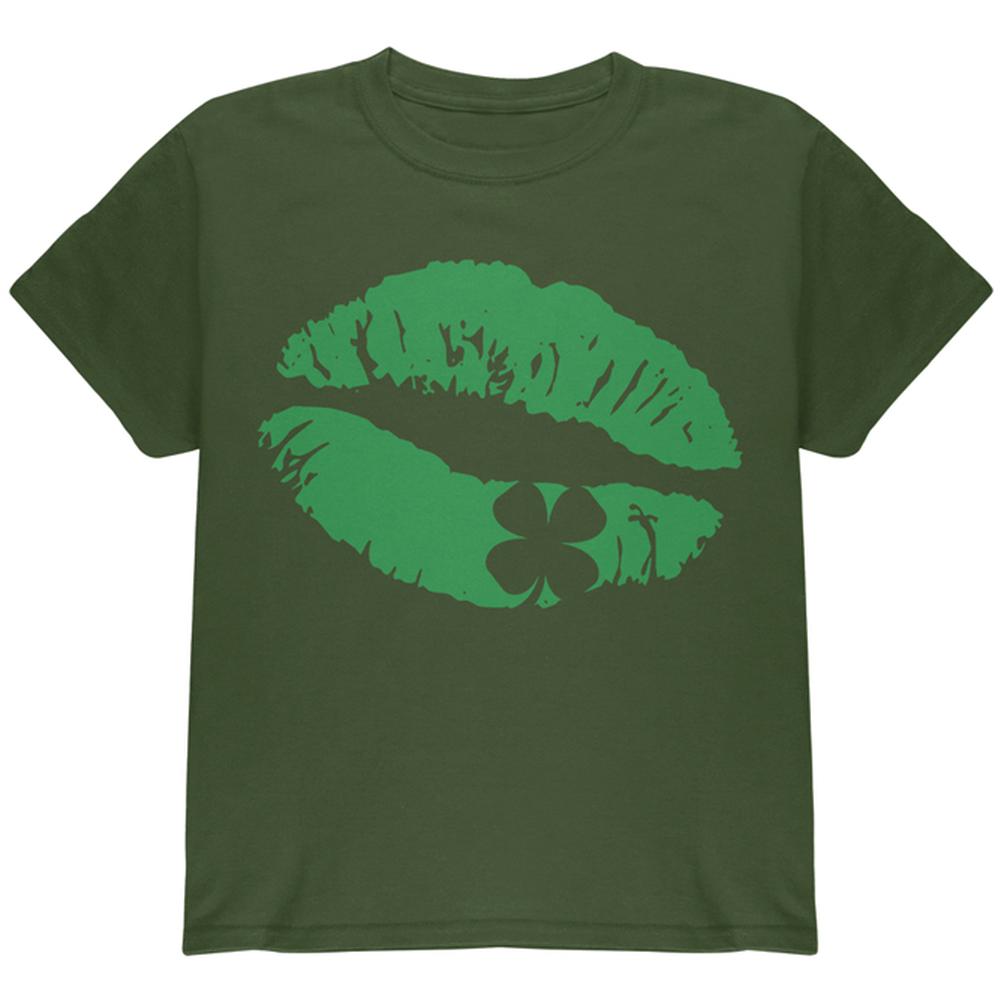 St Patrick's Day Kiss the Blarney Stone Youth T Shirt Youth T-Shirts Old Glory LG Military Green