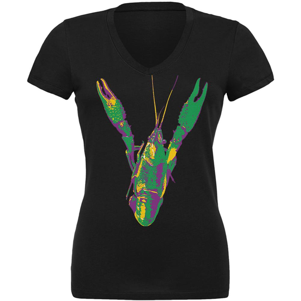 Mardi Gras Crawfish Juniors V-Neck T Shirt Juniors T-Shirts Old Glory LG Black
