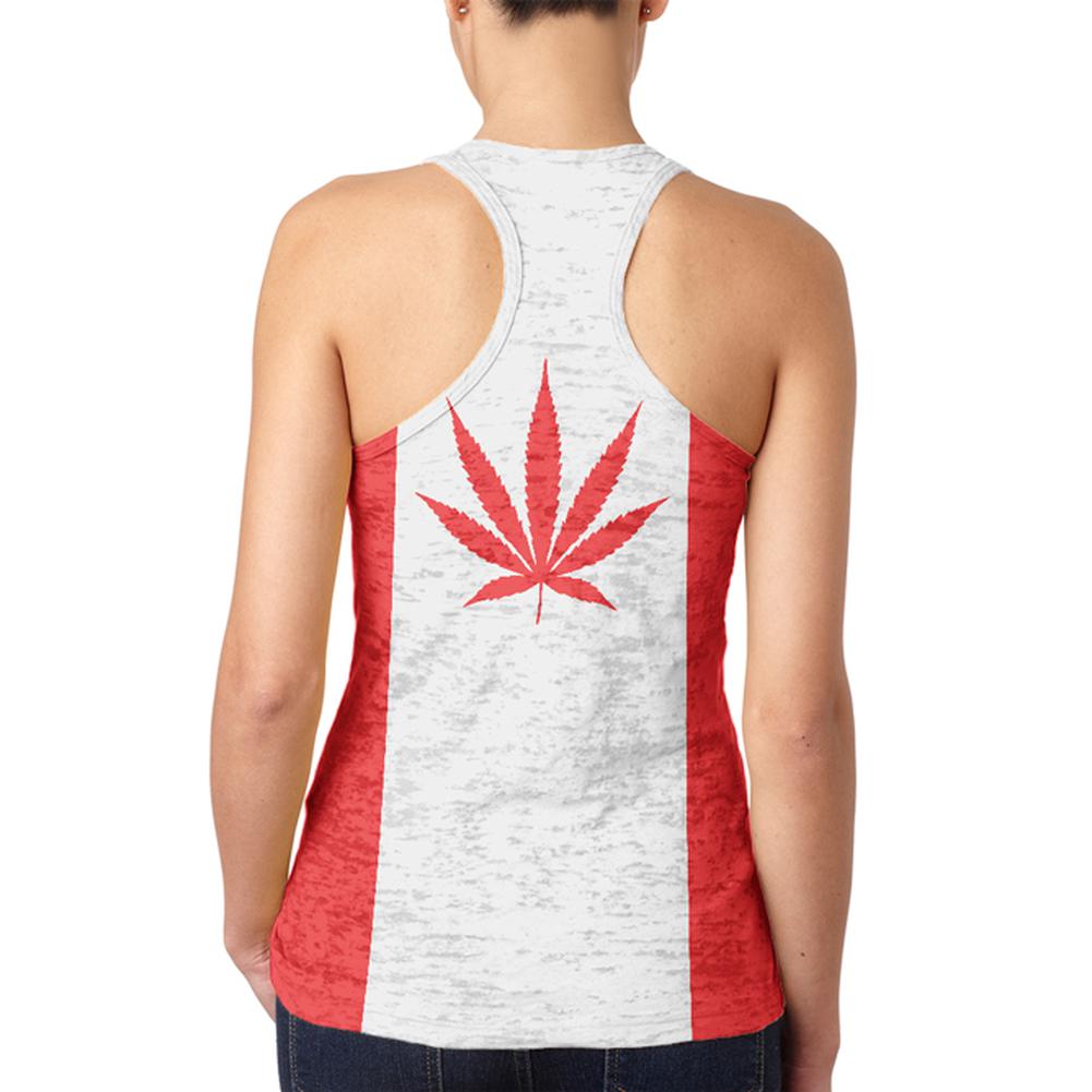 Canada Flag Pot Leaf Marijuana Juniors Burnout Racerback Tank Top Juniors Tank Tops Old Glory