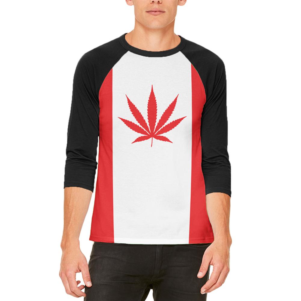 Canada Flag Pot Leaf Marijuana Mens Raglan T Shirt Men's T-Shirts Old Glory 2XL White-Black
