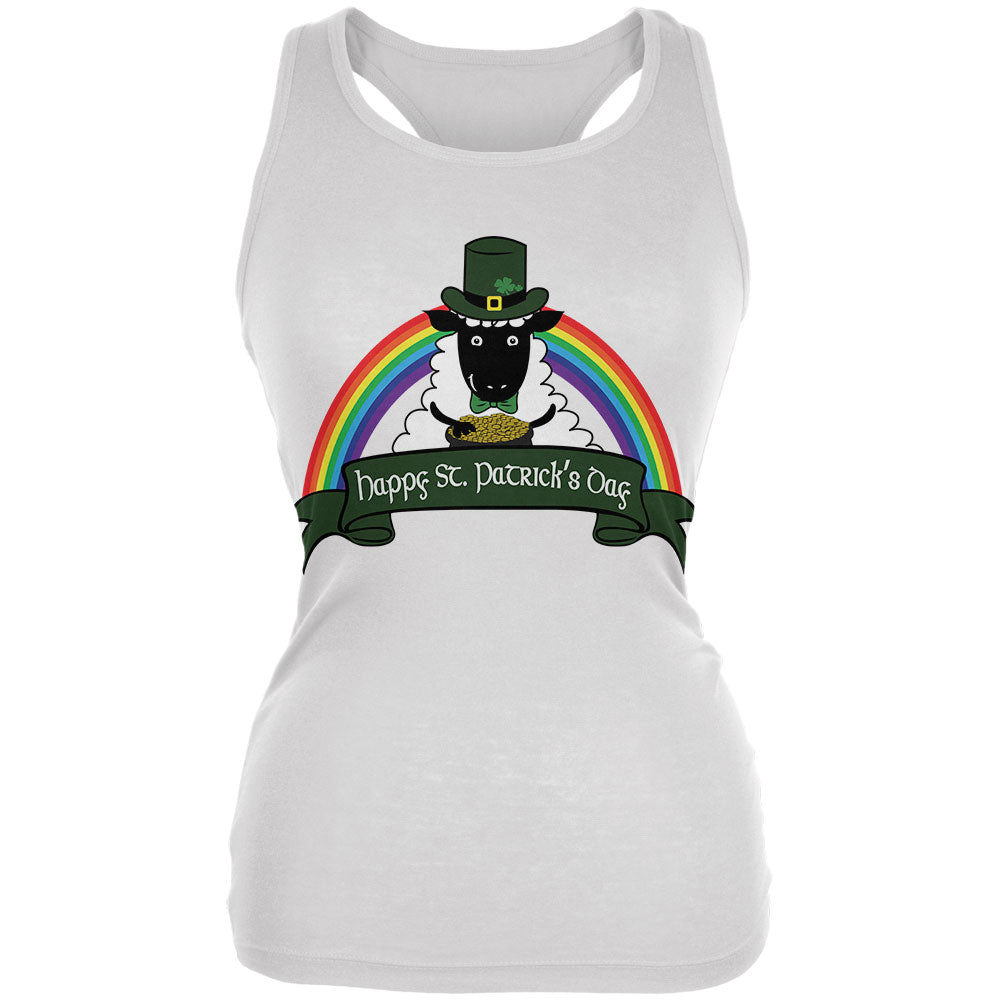 St. Patrick's Day Irish Sheep Leprechaun Gold Luck Juniors Soft Tank Top Juniors Tank Tops Old Glory 2XL White