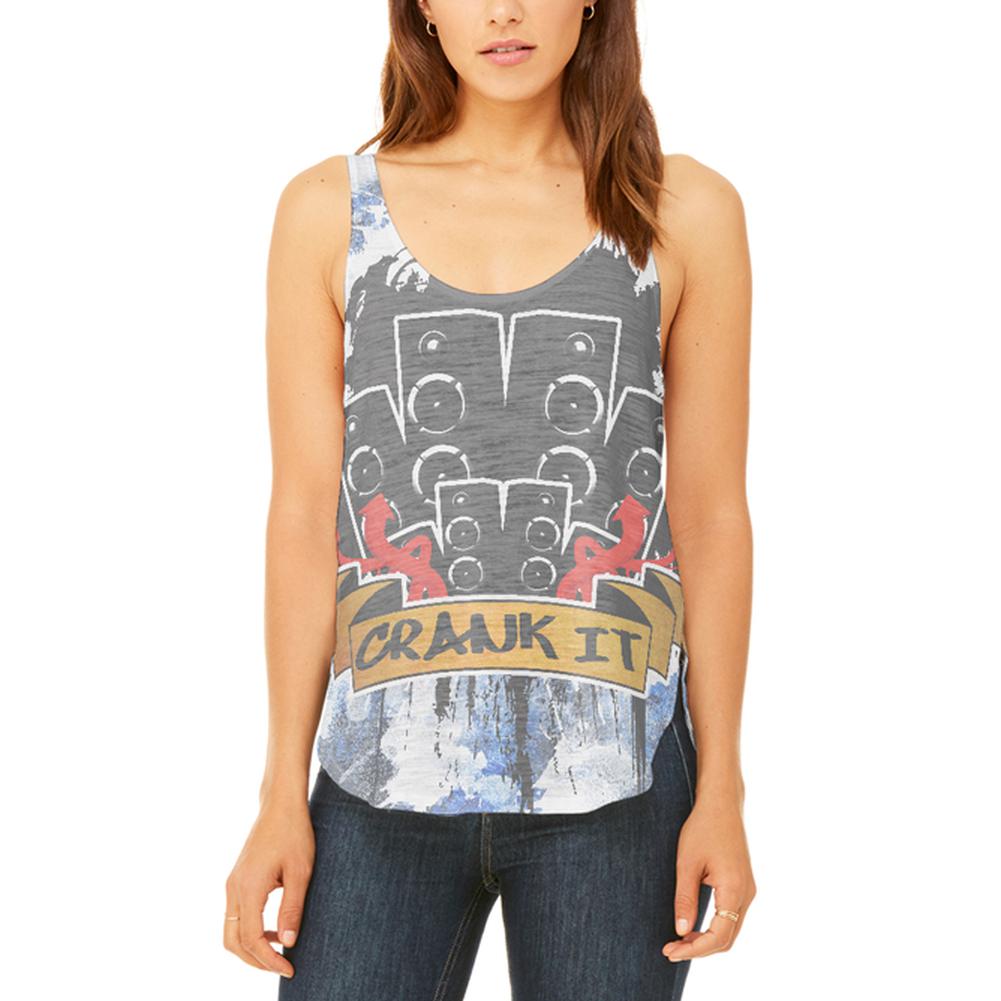 DJ Crank it to Eleven 11 Super Bass Speakers Juniors Flowy Side Slit Tank Top Juniors Tank Tops Old Glory 2XL Multi