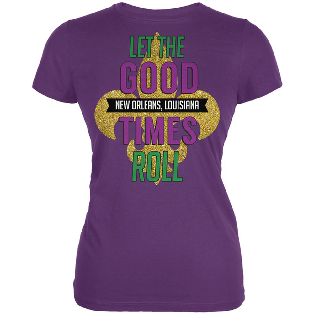 Mardi Gras Let the Good Times Roll Juniors Soft T Shirt Juniors T-Shirts Old Glory LG Plum