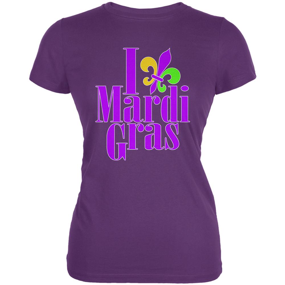 I Love Mardi Gras Fleur De Lis Juniors Soft T Shirt Juniors T-Shirts Old Glory LG Plum