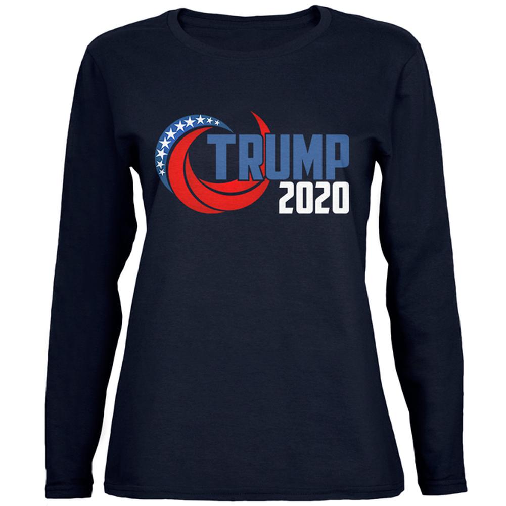 Election Re-Elect Donald Trump 2020 Swoosh Womens Long Sleeve T Shirt Women's Long Sleeves Old Glory SM Navy