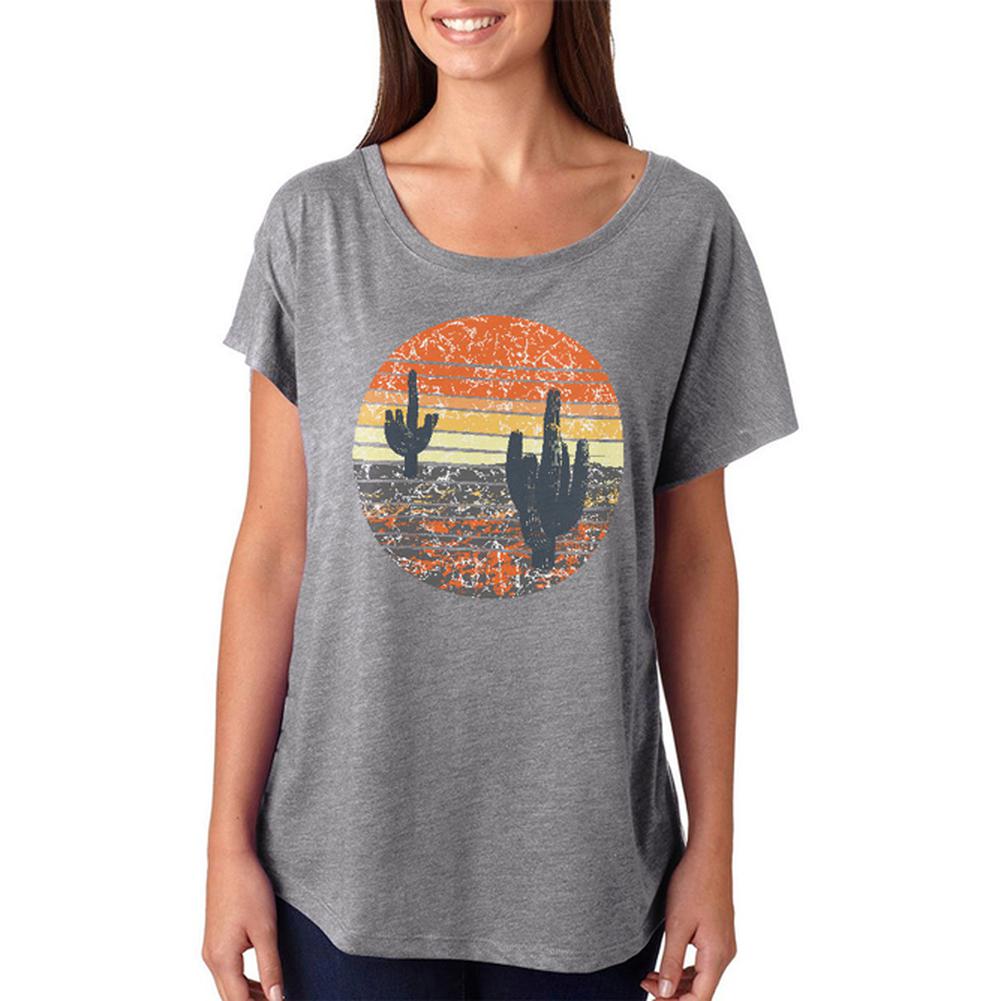 Vintage Cactus Sunset Juniors Dolman T Shirt Juniors T-Shirts Old Glory 2XL Heather