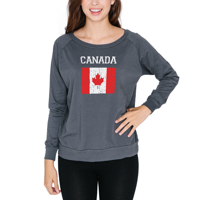 World Cup Distressed Flag Canada Juniors Long Sleeve Slouch Top Juniors Long Sleeves Old Glory 2XL Grey
