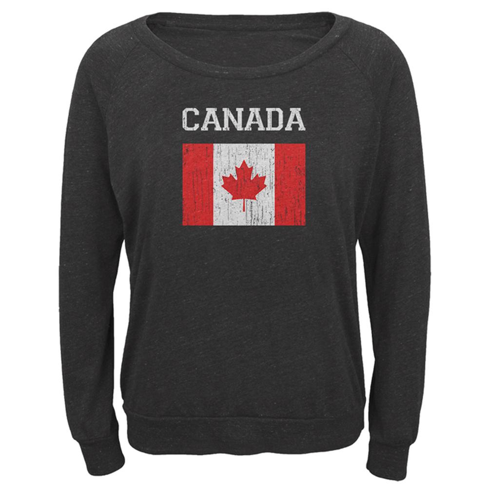 World Cup Distressed Flag Canada Juniors Long Sleeve Slouch Top Juniors Long Sleeves Old Glory MD Dark Grey Heather