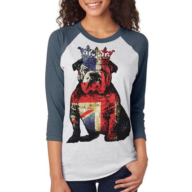 English British Bulldog Crown Grunge Flag Unisex Raglan T Shirt Men's T-Shirts Old Glory 2XL Blue