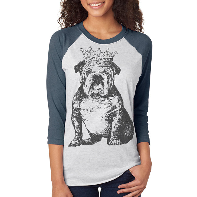 Large Bulldog Crown Unisex Raglan T Shirt Men's T-Shirts Old Glory 2XL Blue