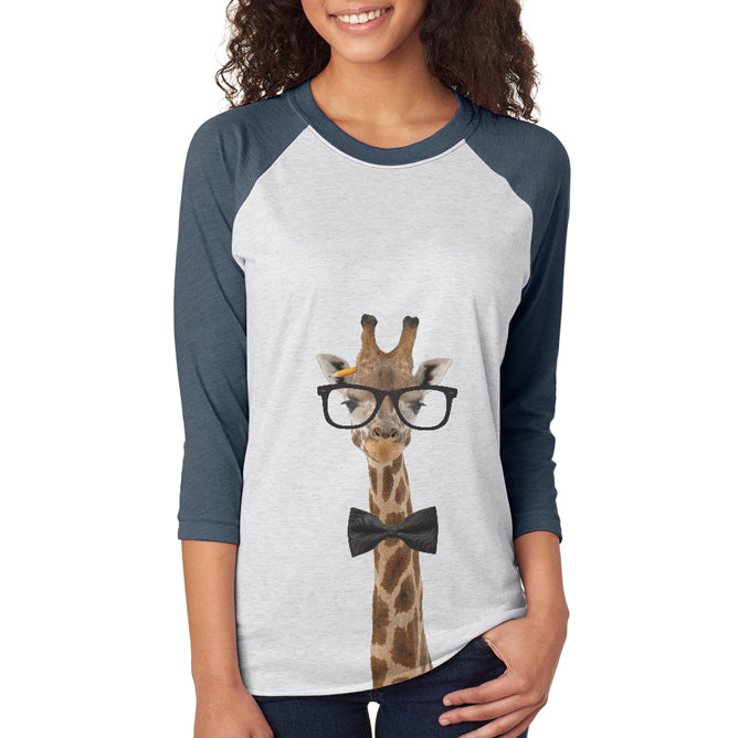 Giraffe Geek Glasses Unisex Raglan T Shirt Men's T-Shirts Old Glory 2XL Indigo