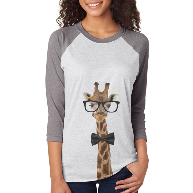 Giraffe Geek Glasses Unisex Raglan T Shirt Men's T-Shirts Old Glory 2XL White