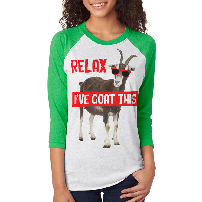 Relax I've Goat Got This Unisex Raglan T Shirt Men's T-Shirts Old Glory 2XL Envy/Heather White