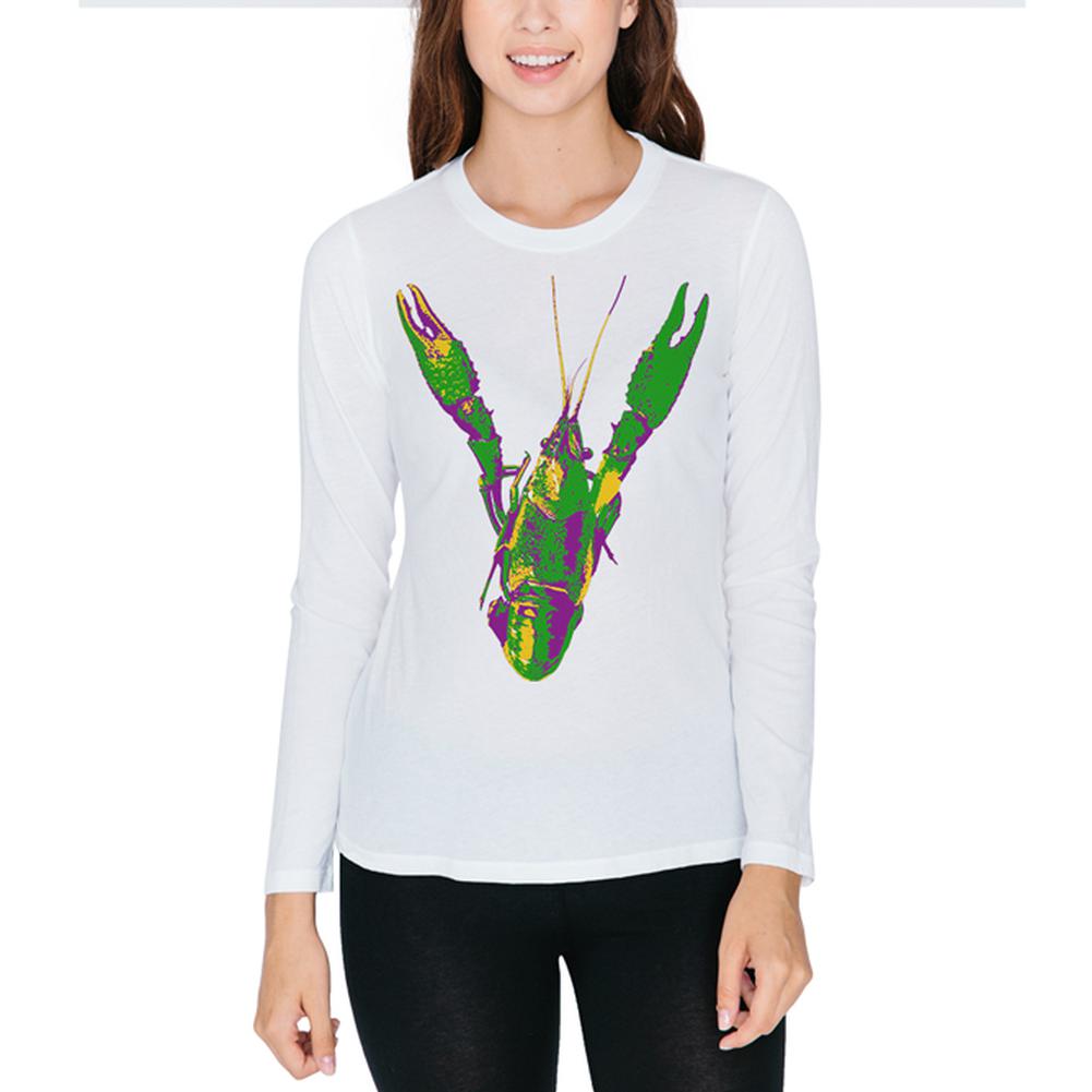 Mardi Gras Crawfish Juniors Long Sleeve T-Shirt Juniors Long Sleeves Old Glory 2XL White