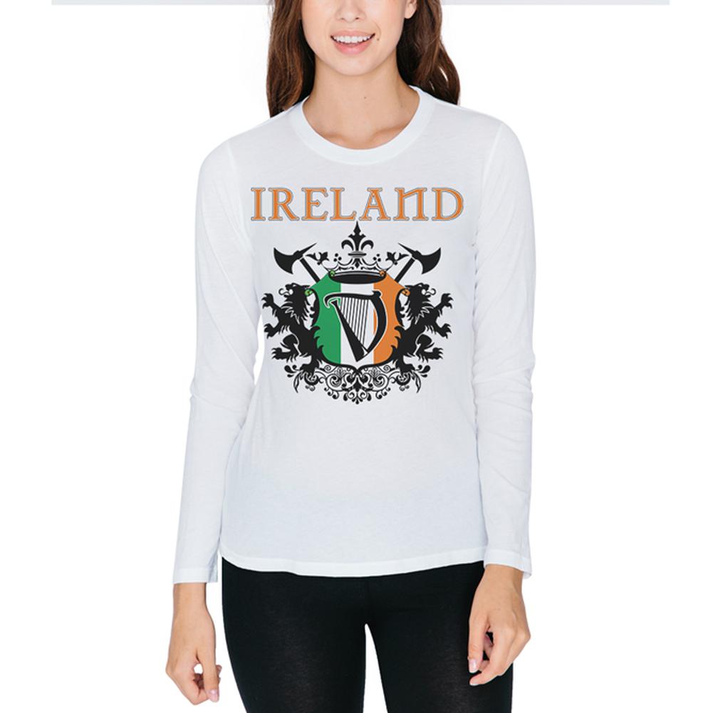 St. Patricks Day Heraldic Irish Harp Juniors Long Sleeve T-Shirt Juniors Long Sleeves Old Glory 2XL White