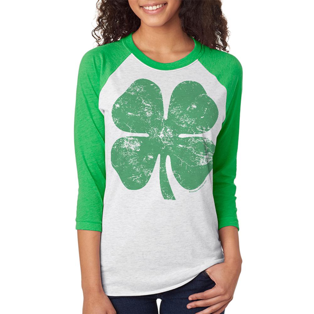 St. Patricks Day Distressed Shamrock Unisex Raglan T Shirt Men's T-Shirts Old Glory 2XL Irish Green