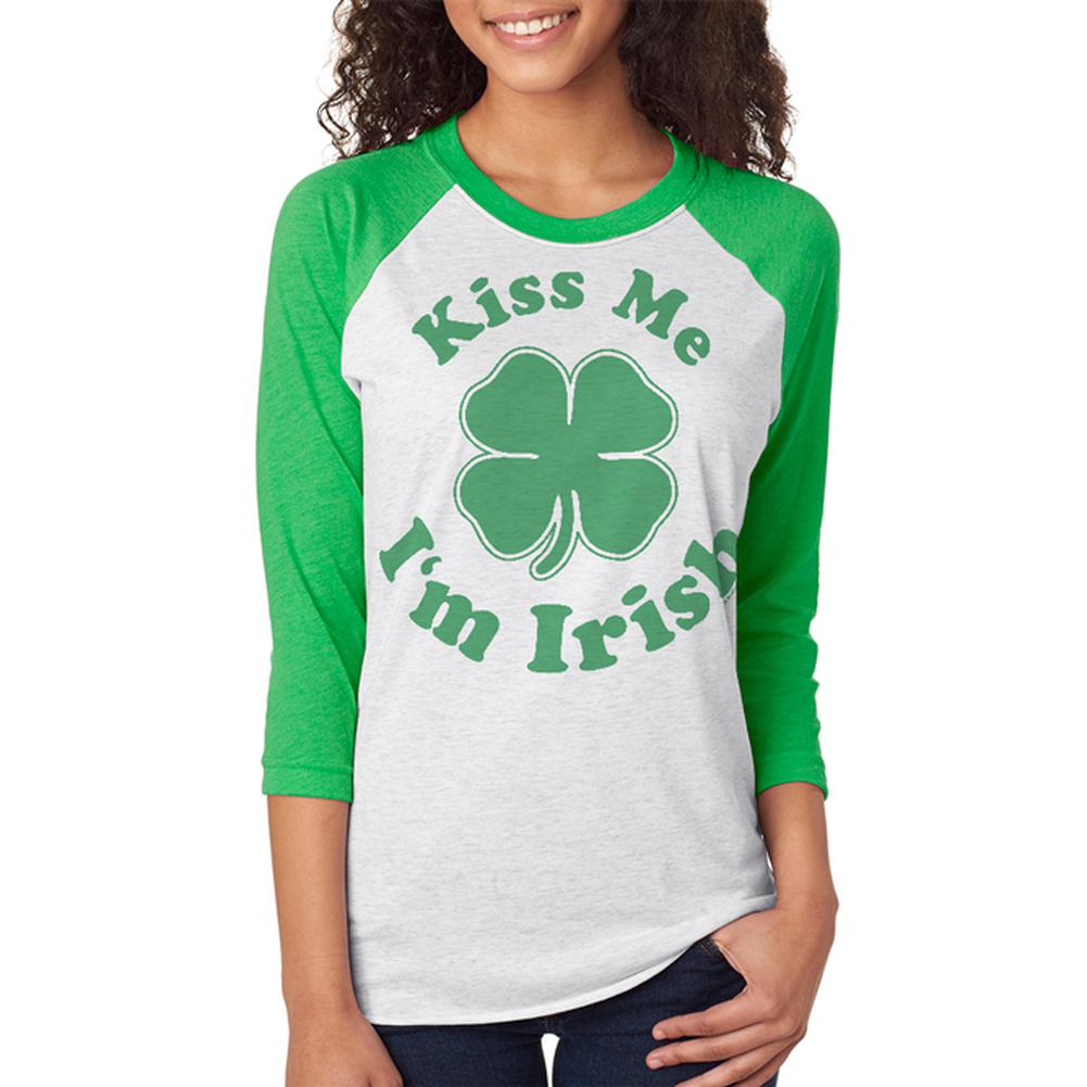 St. Patricks Day Kiss Me Im Irish Unisex Raglan T Shirt Men's T-Shirts Old Glory 2XL Irish Green