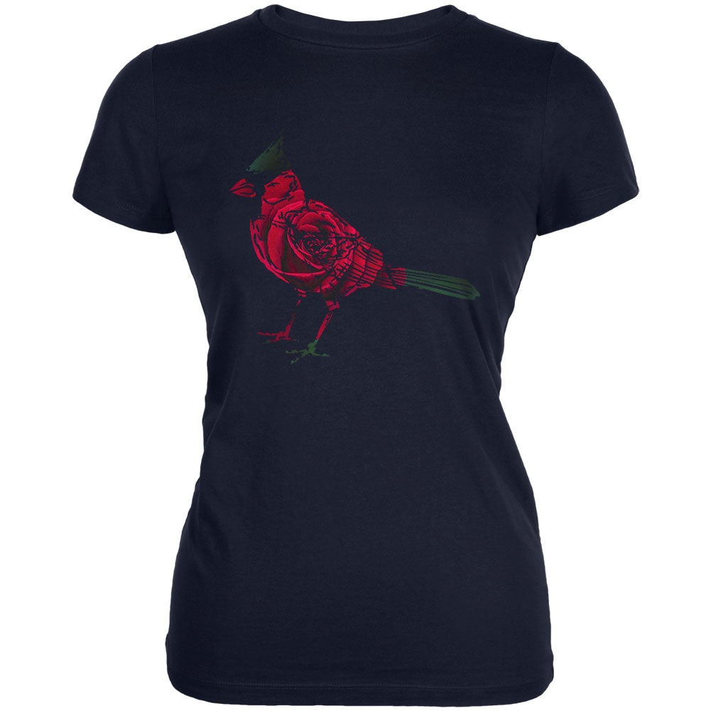 Spring Flower Cardinal Bird Roses Juniors Soft T Shirt Juniors T-Shirts Old Glory 2XL Navy