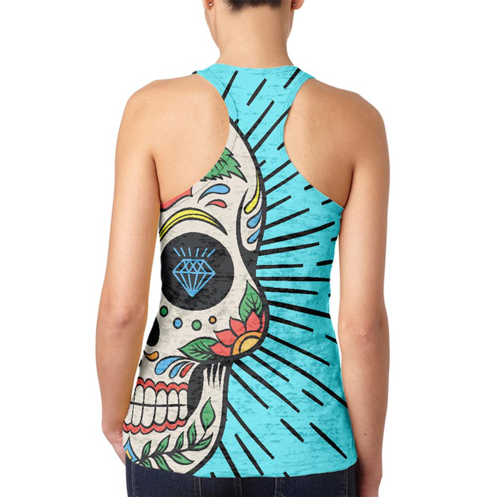 Sugar Skull Juniors Burnout Racerback Tank Top Juniors Tank Tops Old Glory