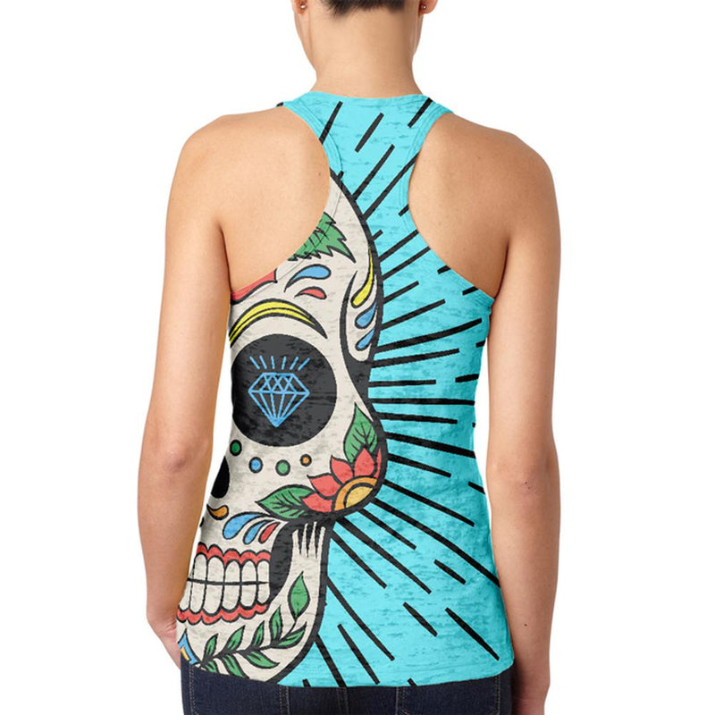 Sugar Skull Juniors Burnout Racerback Tank Top Juniors Tank Tops Old Glory