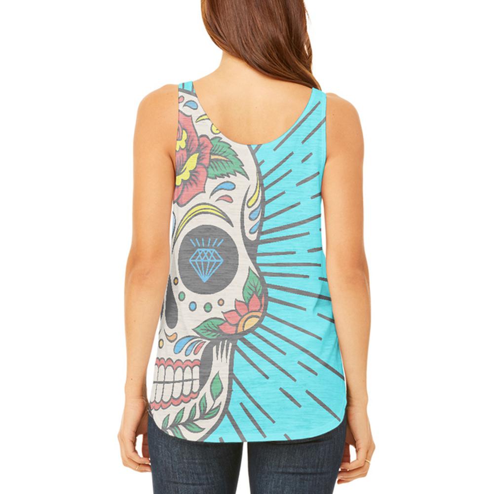 Sugar Skull Juniors Flowy Side Slit Tank Top Juniors Tank Tops Old Glory