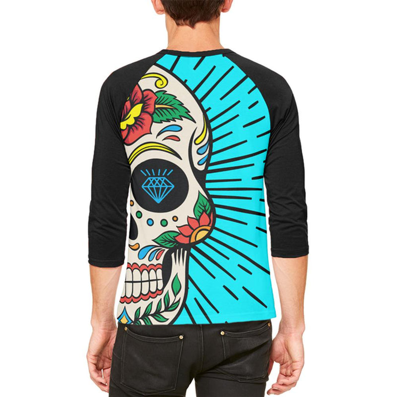 Sugar Skull Mens Raglan T Shirt Men's T-Shirts Old Glory