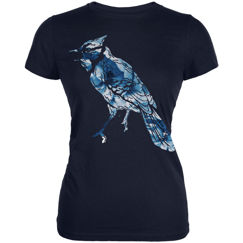 Spring Flowers Blue Jay Bird Juniors Soft T Shirt Juniors T-Shirts Old Glory 2XL Navy