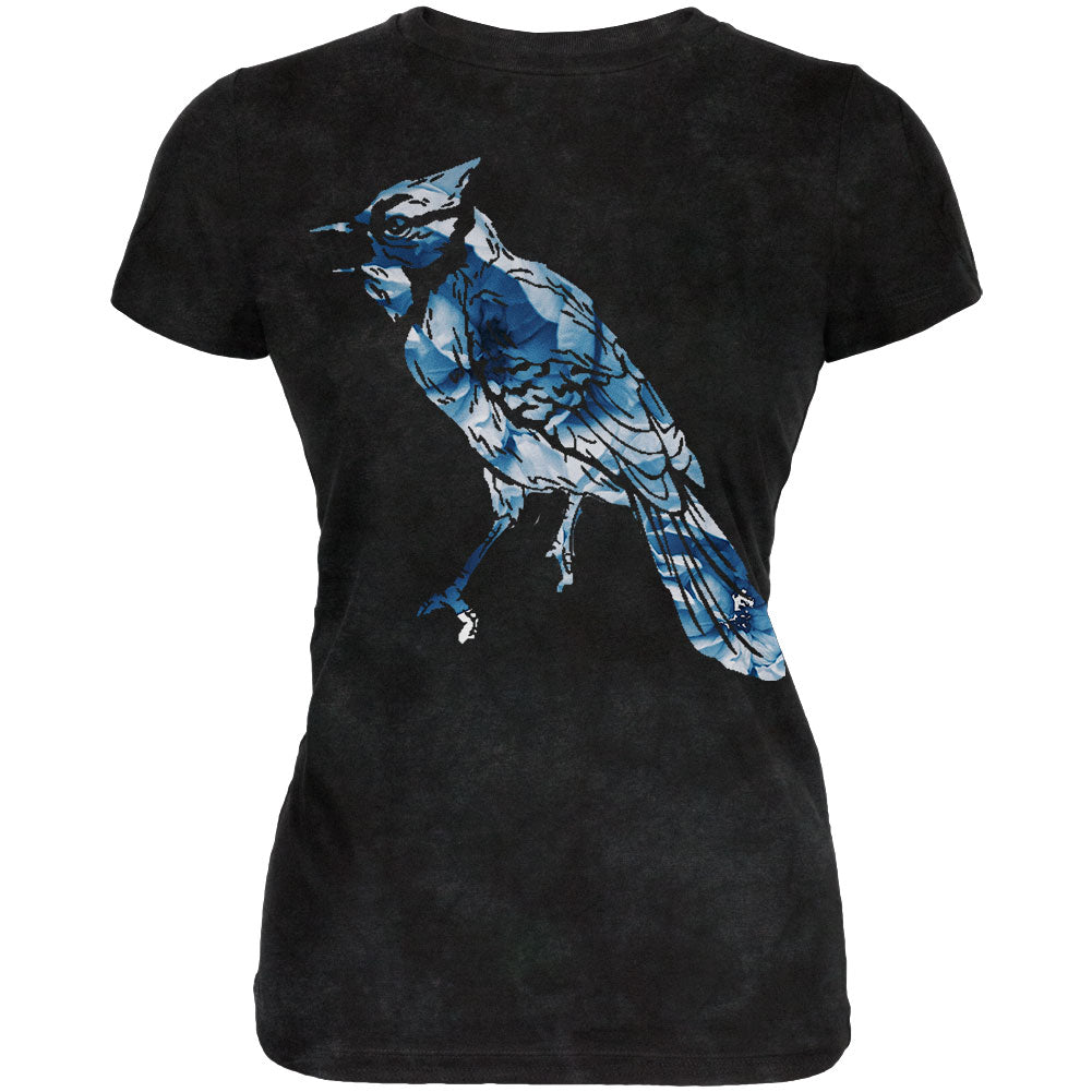 Spring Flowers Blue Jay Bird Triblend Juniors Soft T Shirt Juniors T-Shirts Old Glory 2XL Black