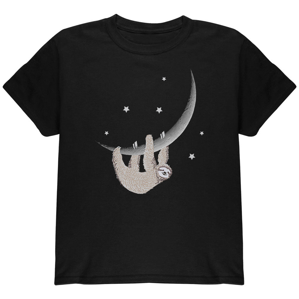 Sloth Hanging from the Moon Crescent Youth T Shirt Youth T-Shirts Old Glory YLG Black