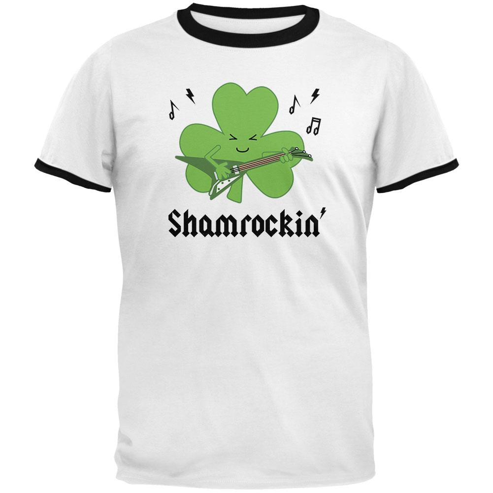 St. Patrick's Day Shamrock Guitar Shamrockin' Mens Ringer T Shirt Men's T-Shirts Old Glory 2XL White-Black