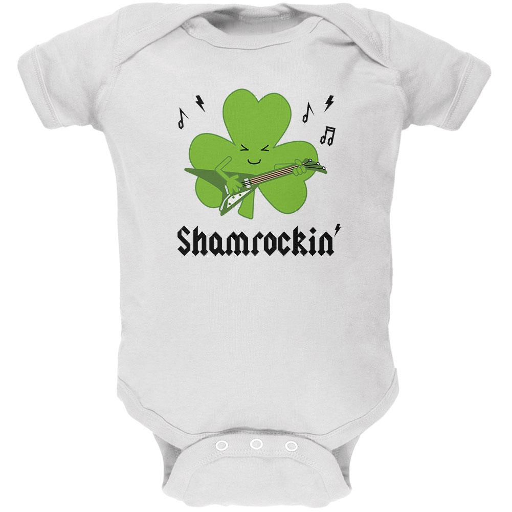 St. Patrick's Day Shamrock Guitar Shamrockin' Soft Baby One Piece Baby One Piece Old Glory 0-3M White