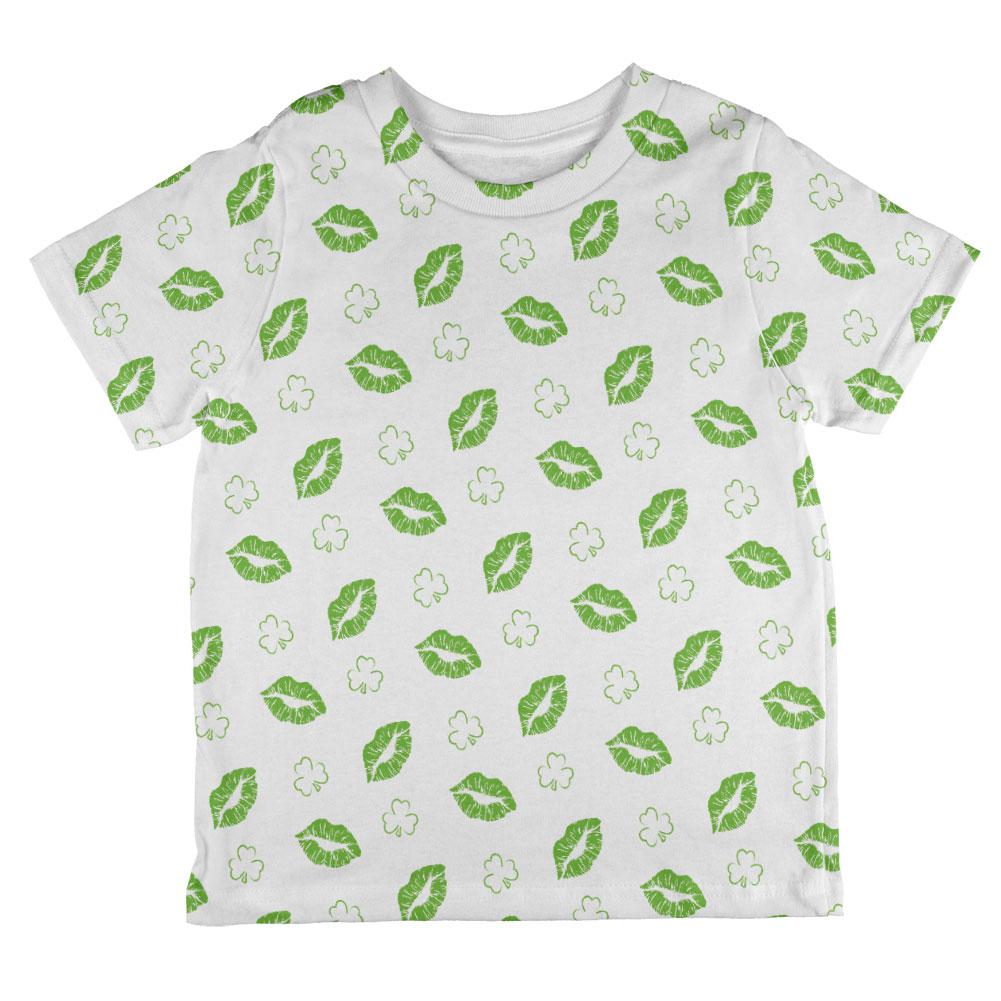 St. Patricks Day Shamrock Kisses Kiss Lips Pattern All Over Toddler T Shirt Toddler T-Shirts Old Glory 2T White