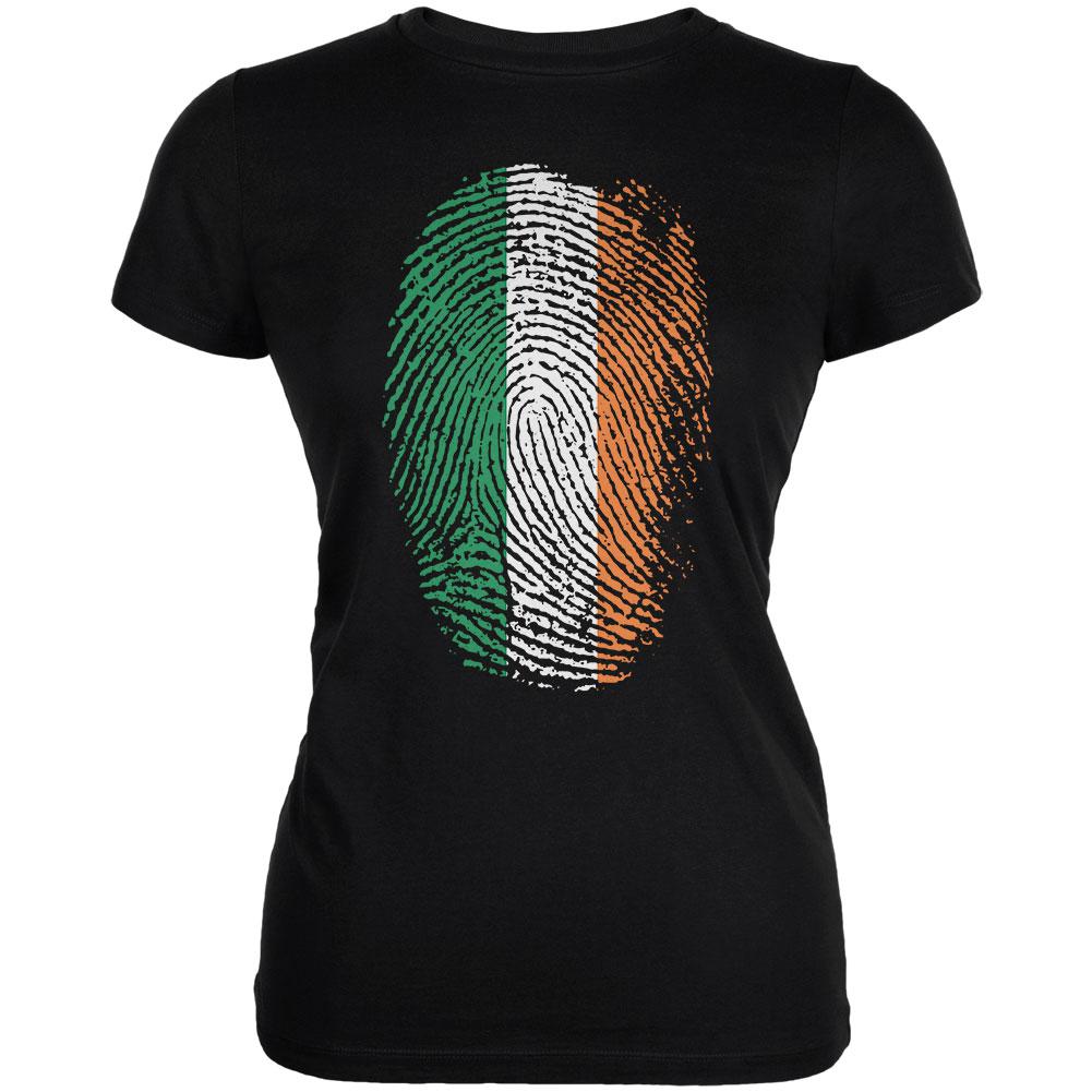 St. Patricks Day Irish Fingerprint Thumbprint Juniors Soft T Shirt Juniors T-Shirts Old Glory 2XL Black