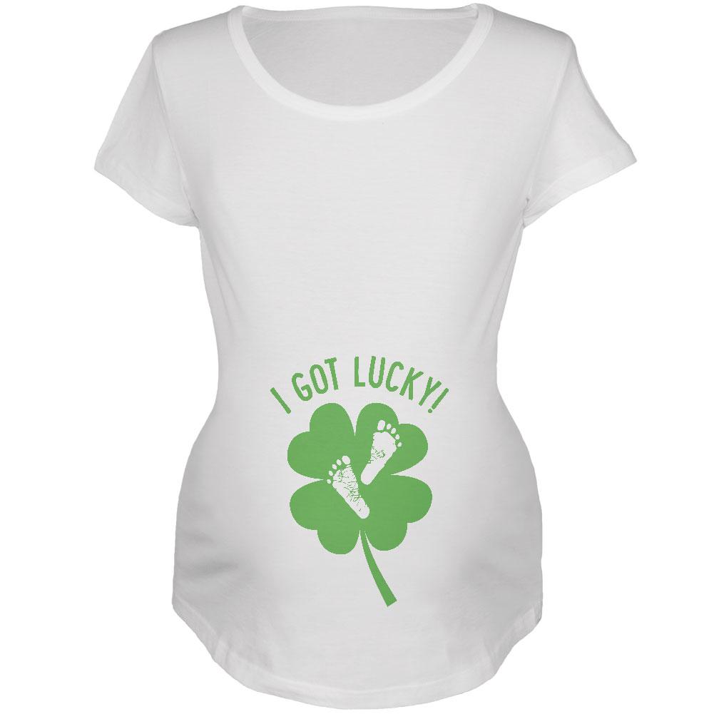 St. Patricks Day I Got Lucky Baby Feet Footprint Maternity Soft T Shirt Maternity T-Shirts Old Glory